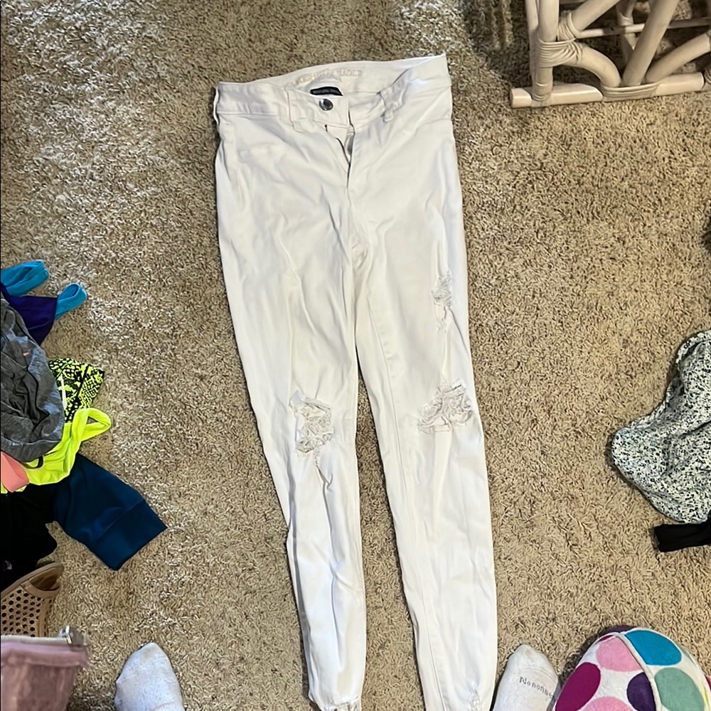 White Distressed American Eagle Skinny Jeans